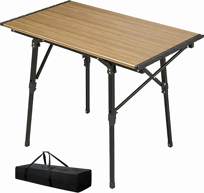 Lightweight Aluminum Alloy Folding Camping Table Adjustable Height Portable Roll-Up Picnic Table for 2-6 Person Outdoor &amp Indoor Use for Camping Beach BBQ Backyard with Carry Bag