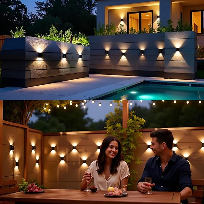 ASLIDECOR Solar Wall Lights UP Down 4 PackIlluminate Outdoor Sunlight Sensor Lamp IP65 Waterproof LED Modern Deck Lighting Decor for House Patio Porch