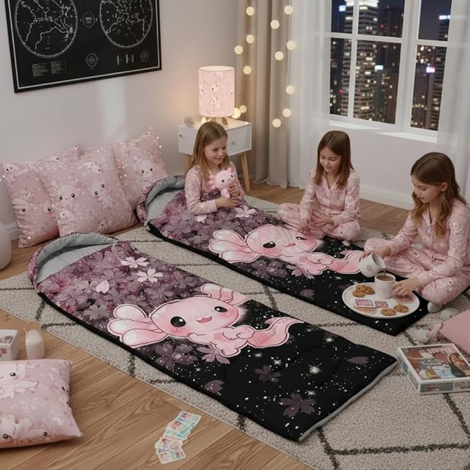 QOOMO Axolotl Cute Camping Sleeping Bags3 Season Warm &amp Cool WeatherLightweightWaterproof Sleeping Bags for Adults &amp KidsTravelingand Outdoors