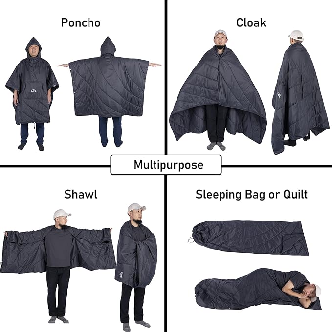 iClimb 1 Hooded 3M Thinsulate Insulation Warm Blanket and 1 Anti-Sinking Large Feet Chair Bundle Ultralight Compact for Adults Outdoor Backpacking Hiking Camping Beach Concert Sports