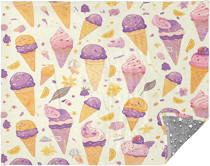 Blankets For Couch Ice Cream Purple Yellow Blankets For Adults 50'' x 70''