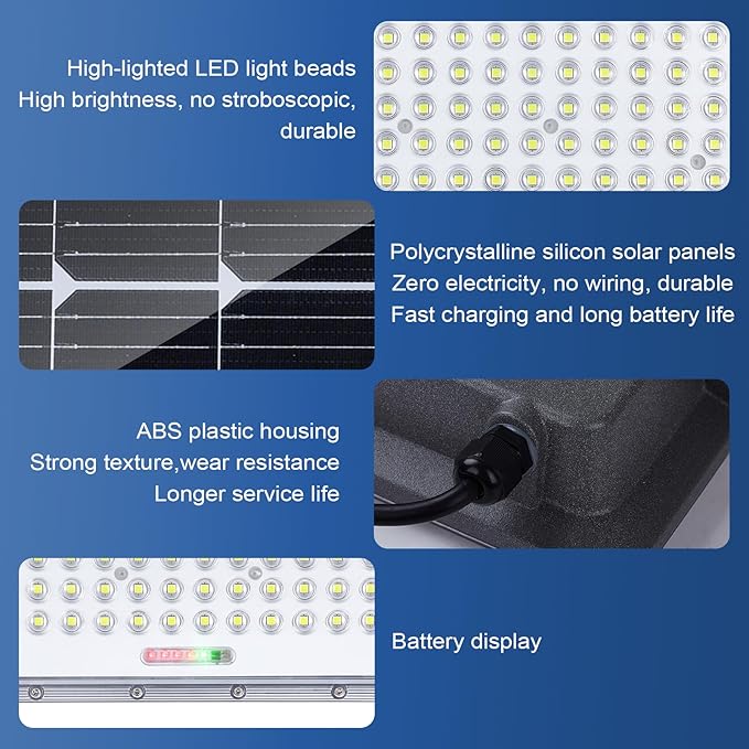 100W LED Solar Flood Lights 5000mah 8000K Street Flood Light Outdoor IP66 Waterproof with Remote Control Security Lighting for Parking Lot Yard Garden Swimming Pool Pathway
