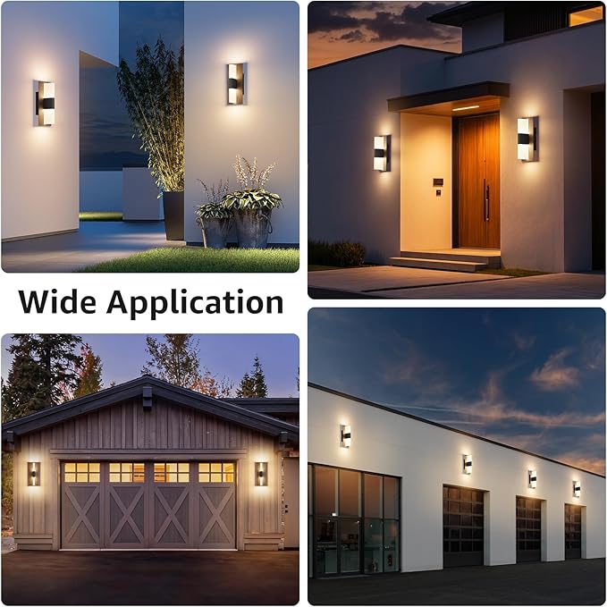 12.4 inches Outdoor Led Wall Light 30W 3000K Hardwired Porch &amp Patio Aluminum Sconces with Frosted Acrylic LampshadeIP65 Waterproof Exterior Wall Lamp for GarageFront Door(Black2Pack)