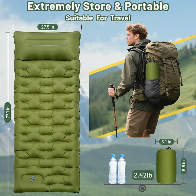 Sleeping Pad for Camping 6 Extra Thick Camping Sleeping Pad with Pillows &amp Built-in Foot Pump Ultralight Inflatable Sleeping Pads Compact for Travel Tent Hiking Camping Backpacking Car Camp Gea