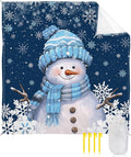 Beach Blanket Waterproof Sandproof Merry Christmas Snowman Winter Snow Quick Drying Beach Mat with 4 Stakes White Snowflakes Blue Back Lightweight Picnic Blanket for Travel Camping Outdoor 108x84