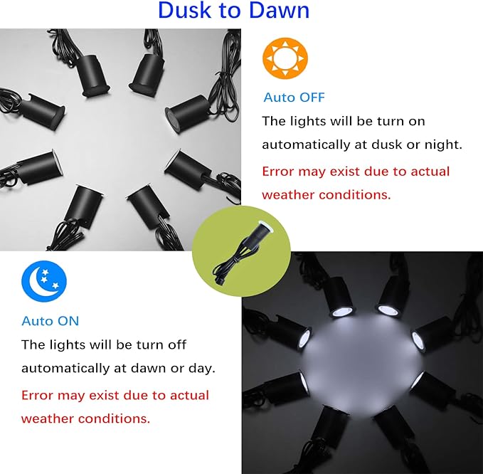 Deck Lights with Photocell and Protecting Shell Cold White Φ1.18in Low Voltage 12V DC IP67 Waterproof Electric Wired Round Recessed LED Outdoor Stair Step Landscape Lighting 16 Pack Black