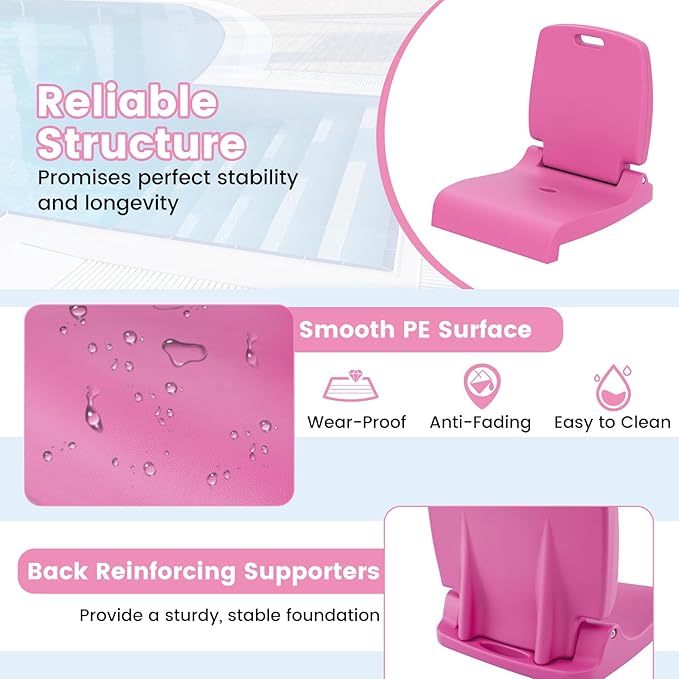 Goplus Poolside Chair for Edge of Pool Foldable Portable Flip Seat w/Back Support &amp 2 Handles Lightweight Outdoor Camping Chair for Stadium Tailgating Fishing Boats Beach (Pink 1 Pack)