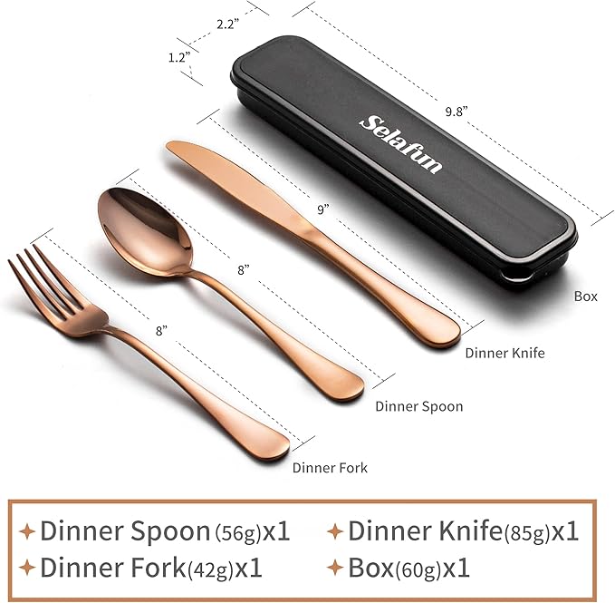 18/8 Travel Cutlery Set with Case Portable Silverware Utensils Set 8inch Stainless Steel Reusable Flatware Set Cutlery Set for Camping Picnic Hiking Office Dishwasher Safe