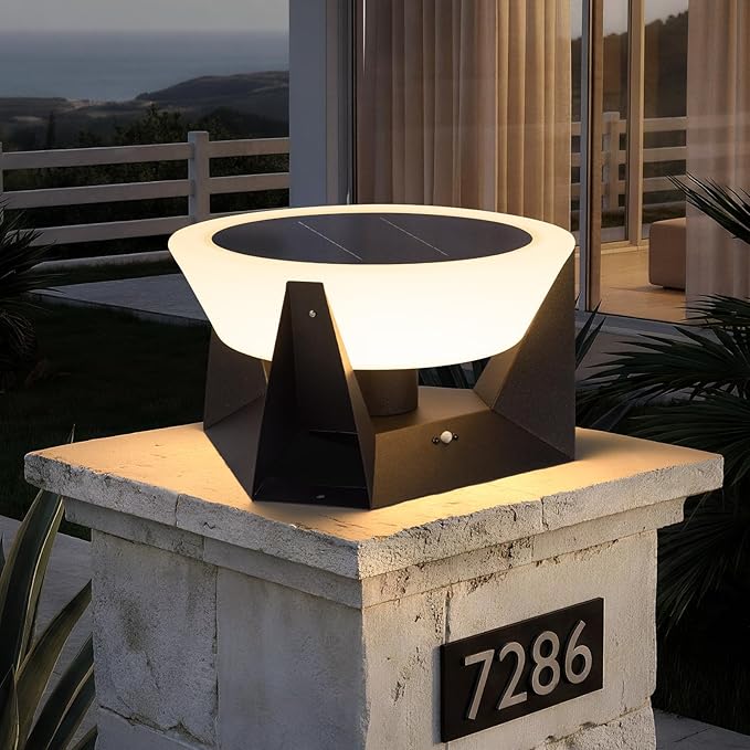 Solar Post Lights Outdoor 15x15 IP54 Waterproof Solar Lamp Post Light E26 LED Bulb Pillar Lights Outdoor Dusk to Dawn Column Lighting Lanterns for Posts Outside Deck Patio Garden Fence