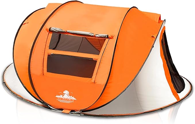 J.M.Deco 4 Person PopTent up with 2 Windows Pop Up Tents for Camping Backyard Sunny Beach Instant Tent for Family Hiking Tents for Backpacking 4 Person Easy Setup Tent Orange
