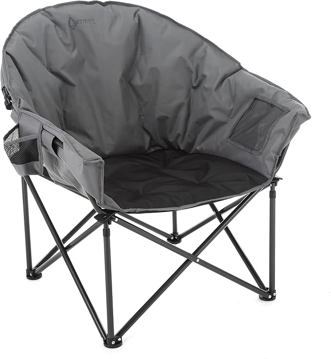 ARROWHEAD OUTDOOR Oversized Heavy-Duty Club Folding Camping Chair with Pocket Cup Holder Portable Padded Moon Round Saucer Supports 330lbs Carrying Bag