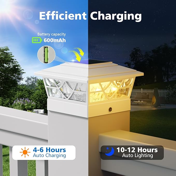 NIORSUN Solar Post Lights Outdoor 4 Pack 2 Modes LED Deck Fence Post Solar Lights for 3.5x3.5 4x4 5x5 5.5x5.5 Caps Patio Garden Decoration White