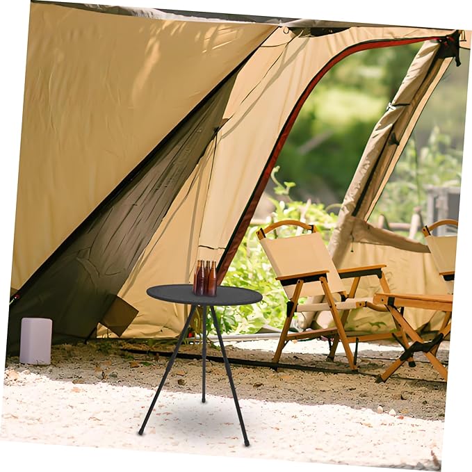 Kisangel 1pc Portable Folding Round Table Black Small Camping Table Picnic Height Outdoor