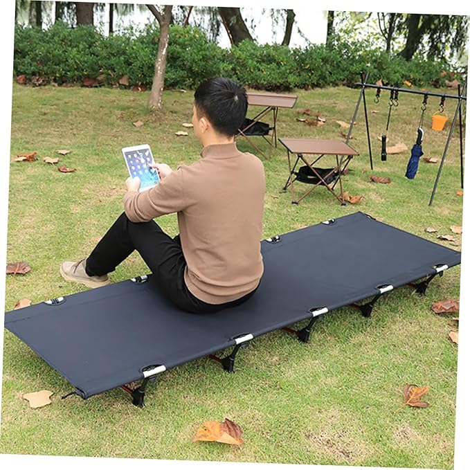 Hemoton Portable Folding Camp Bed Outdoor Camping Cot Sturdy Metal Frame Lightweight Design Carry Bag for Travel and Beach Use