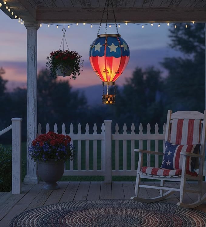 Regal Art &amp Gift Hot Air Balloon Solar Lantern – Hanging Solar-Powered LED Lights Waterproof Portable Decorative Outdoor Lamp Made of Metal &amp Glass for Garden Patios &amp Pathway – American