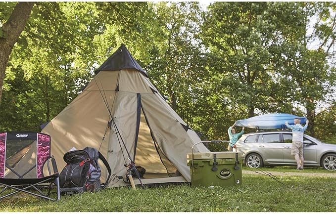 Guide Gear 10' x 10' Teepee Tent for Adults Outdoor Camping 2-Person Instant Easy Set-Up Waterproof 4-Season Tents for Backpacking Hiking
