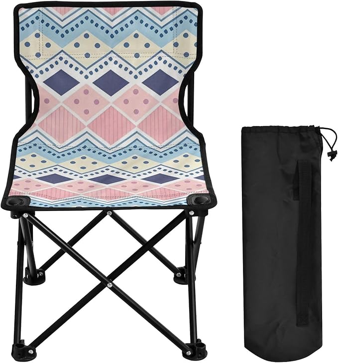 Boho Retro Blue and White Stripes Foldable Backpacking Chairs Ultra Lightweight Camp Chair Carry Bag Included Travel Chairs for Adults for Travel Camp