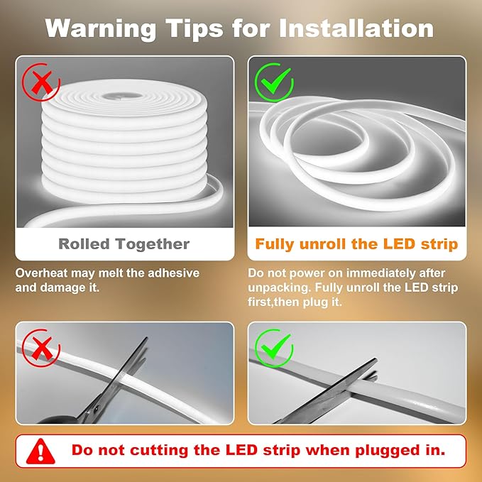 IP67 Waterproof COB LED Strip Lights AC 110V-120V Direct Plug 66FT Super Bright Outdoor Strip Lights with Double Fuse Controller 6500K White LED Strips for Garden Patio Commercial Decor