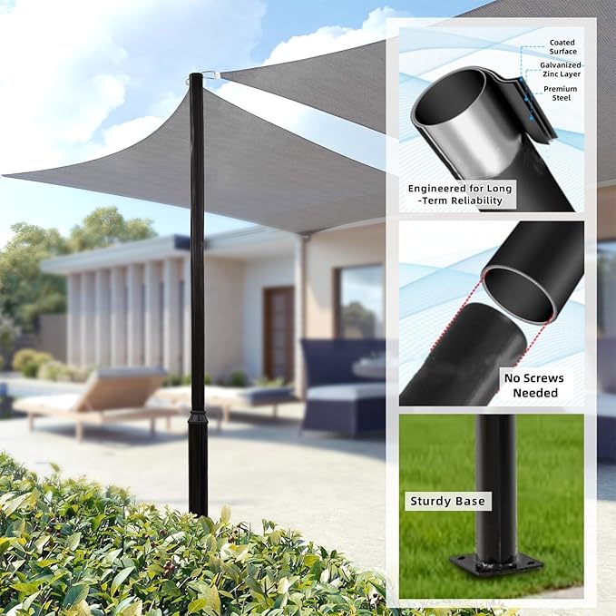 Street Light Pole 16ft Tall Split Street Lamp Post for Outdoor Street Courtyard Parking Lot Lighting Post Fixtures with Mounting Ground Cage (16FT 114+76mm)