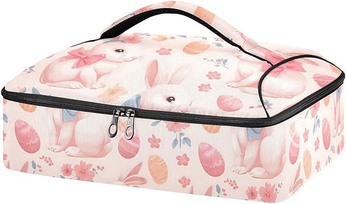 Casserole Carrier Cute RabbitInsulated Casserole Carrier for Hot or Cold Food Thermal Lunch Tote for Potluck Parties Picnic Beach Fits 9 x 13 Inches Baking Dish