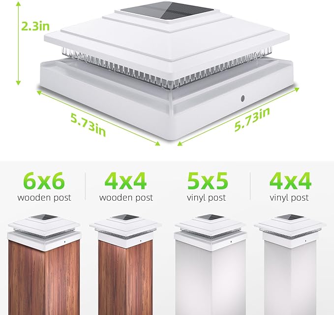 Post Cap Lights Outdoor 4pack Waterproof Fence Post Solar Lights for 4x4 5x5 6x6 Wood/Vinyl Posts White Solar Deck Post Lights with 2 Color Modes Decorate Garden Patio Porch Backyard