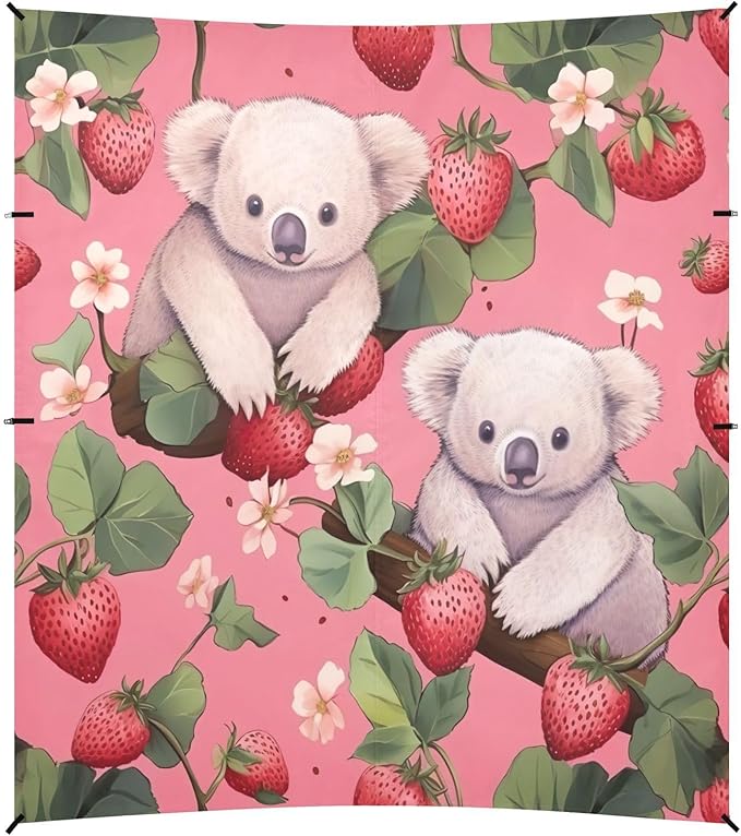 Strawberries and Koalas Beach Tent Sun Shelter 9.2' x 10.5' Beach Canopy with 4 Sandbags 4 Stability Poles Sand Shovels - Tent Canopy for Beach Camping Fishing Picnics