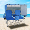 PLKO Portable Double Camping Chair with Canopy ShadeHeavy Duty Beach Chairs for AdultsFolding Beach Chair with Cooler Bag for Sports Backyard Fishing Outside（Blue）