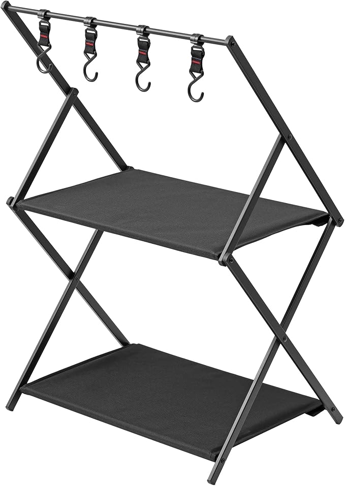 Navaris Camping Kitchen Station - Lightweight Durable &amp Foldable Camp Table - Pop Up Outdoor Folding Tables Ideal for Beach Picnic &amp Tailgate Use - Portable 2-Tier Cooking Shelf