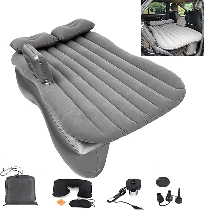 Inflatable Car Air Mattress Back Seat Bed with Air PumpThickened Portable Car Travel Sleeping Camping Air Mattress Blow Up Bed for Car Universal SUV