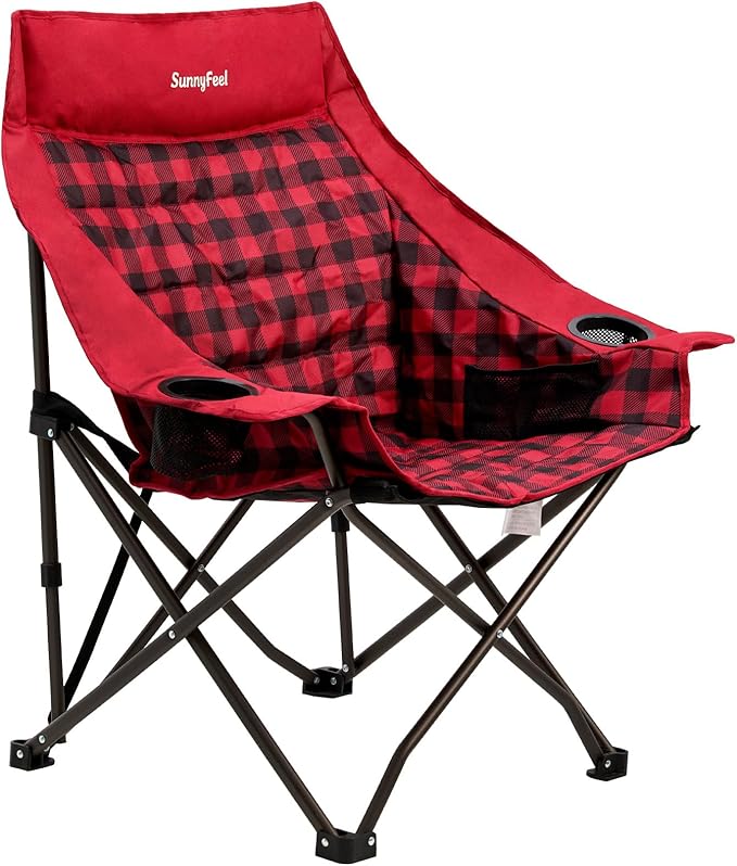 SUNNYFEEL Heavy Duty Camping Chairs for Adults Portable Oversized Folding Chair with Side Pockets &amp Cup Holde for FishingTripPicnicLawnConcert Outdoor Carry Bag Included