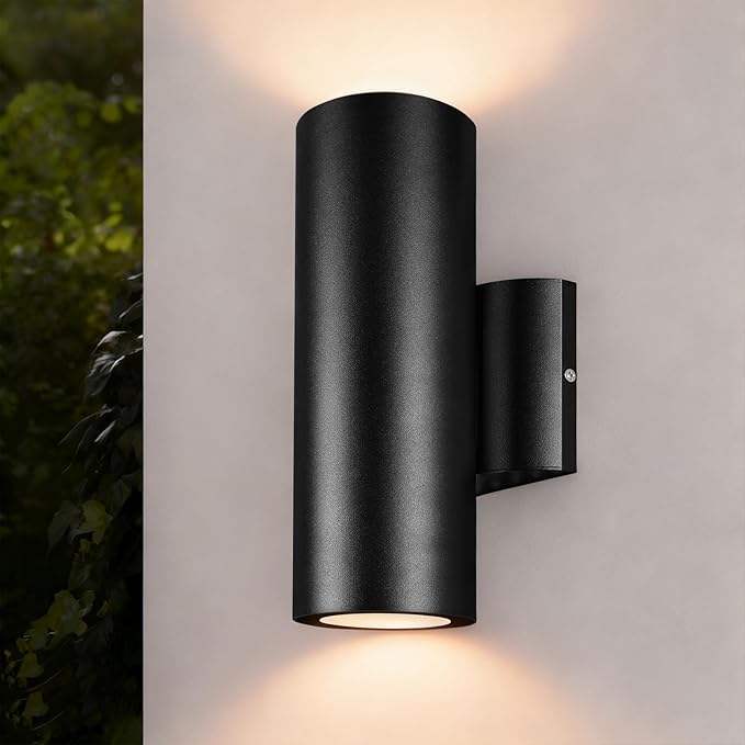 Modern Outdoor Cylinder Wall Lights 10.24 Porch Light 2700K Warm White Up Down Lights Matte Black Waterproof Wall Sconce Aluminum Exterior Light Fixture Wall Mount