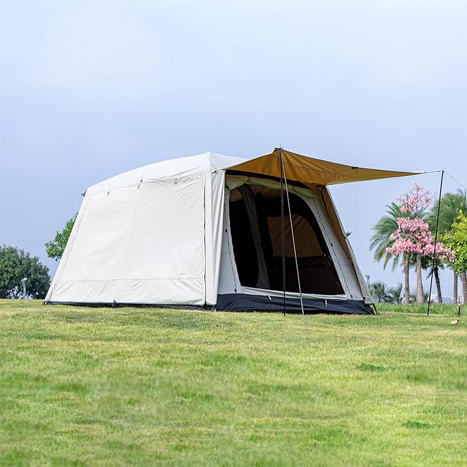 4-6 Person Family Camping Tent 2 Rooms Living Room Design with Mesh Roof 150D Waterproof Oxford Fabric Full-Rainfly Easy Setup Portable Tent for Outdoor