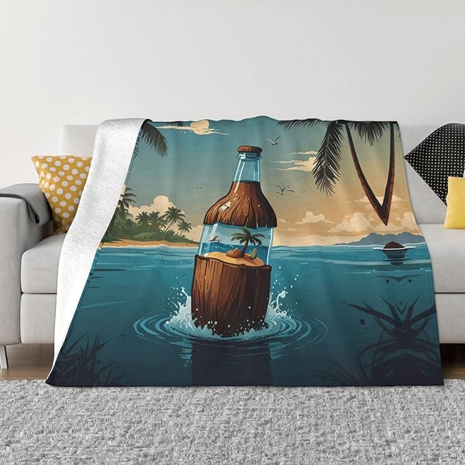 Drifting Bottle 60x50 Printed Soft Fleece Blanket for Sofa Bed and Camping - Cozy Blanket for Travel Picnics Nighttime Use