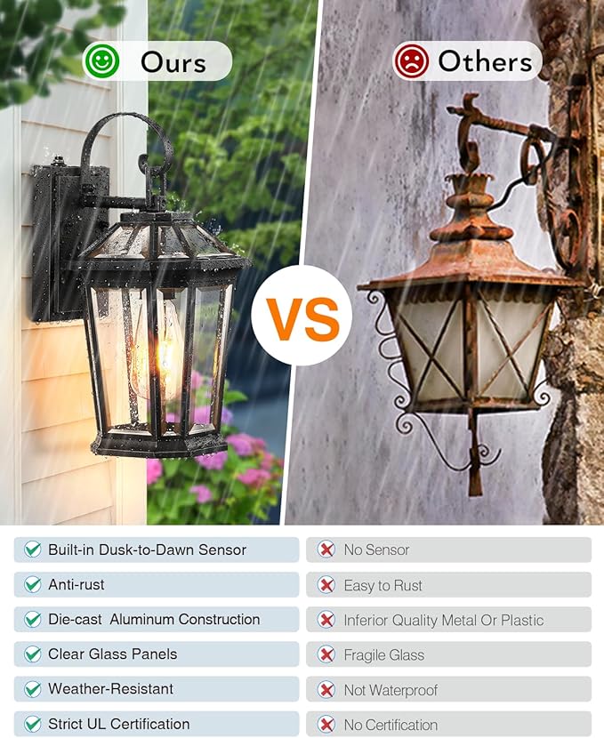 VIANIS Dusk to Dawn Exterior Light Fixture Waterproof Outdoor Wall Sconce Porch Light for House 100% Anti-Rust Aluminum Outside House Lights Farmhouse Coach Lantern for Porch Garage Front Door