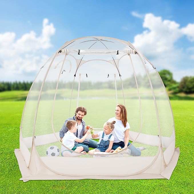 Transparent Camping Tent 9.84×6.73ft Pop-Up Clear Bubble Pod for 1-6 Person All-Weather Garden Courtyard Igloo Sealed Floor Easy Setup Outdoor Sun Shelter w/Storage Bag for Camping Fishing
