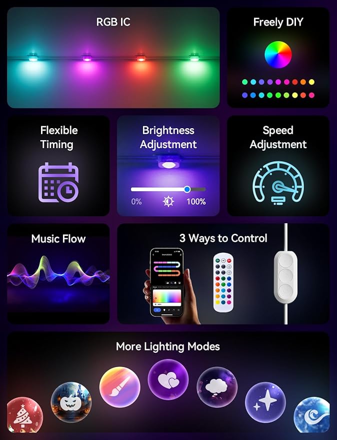 Permanent Outdoor Lights for House -Eaves Lights 50FT with 25 IC+RGBCW LED IP67 Waterproof Smart Outside LED Christmas Light with App/Remote Eternity Lighting for Holiday/Daily
