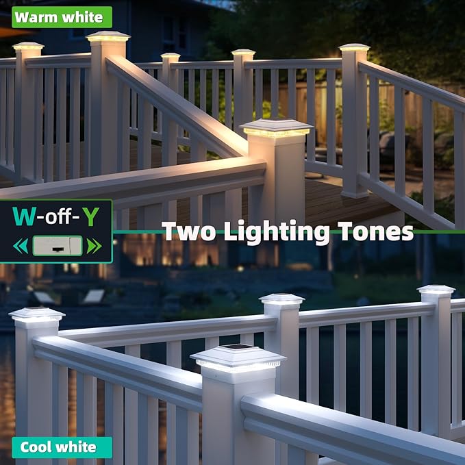 Post Cap Lights Outdoor 4pack Waterproof Fence Post Solar Lights for 4x4 5x5 6x6 Wood/Vinyl Posts White Solar Deck Post Lights with 2 Color Modes Decorate Garden Patio Porch Backyard