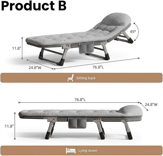 Foldable Camping Cot Ultralight Folding Bed for Adults Compact Portable Bed with Pillow for Camping Tent Office Naps Car Trips &amp Home Guest Bed