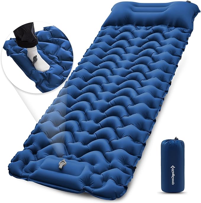KingCamp Sleeping Pad for Camping Inflatable Sleeping Pad Ultralight Connectable Camping Mattress with Pillow Built-in Foot Pump for Backpacking Hiking Tent Cot (Grey)