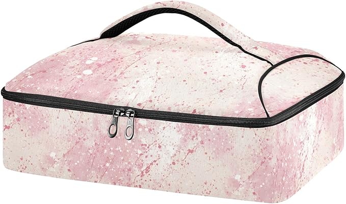 Casserole Carrier Pattern Light Pink and White PrintInsulated Casserole Carrier for Hot or Cold Food Thermal Lunch Tote for Potluck Parties Picnic Beach Fits 9 x 13 Inches Baking Dish