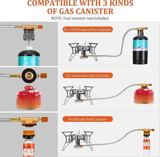6800W Camping Backpacking Stove Outdoor Portable Burner Cooking Stove with Fuel Canister Adapter Piezo Ignition Carry Case Foldable Windproof Camping Gas Stove for Picnic Hiking