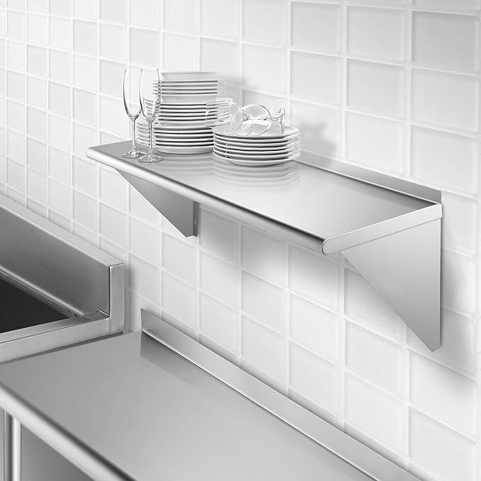 GRIDMANN 18 x 48 Stainless Steel Wall Mount Shelf with Backsplash 16 Gauge Commercial Grade - NSF Certified - Shelving for Restaurant Kitchen Utility Room Garage