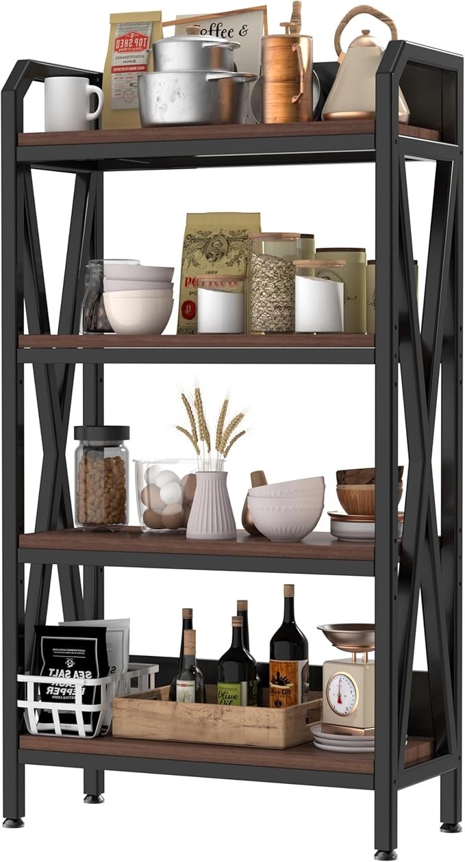 4-Tier Storage Shelf 56.3 x 33.5 x 15.8 inches Metal Frame with Wood Shelves 240 lbs Weight Capacity per Shelf
