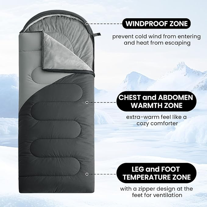 ASHOMELI Camping Sleeping Bags for Adults - 4 Season Warm &amp Cool Weather - Summer Spring Fall Winter Lightweight Waterproof Sleeping Bag for Camping Traveling Indoors and Outdoors
