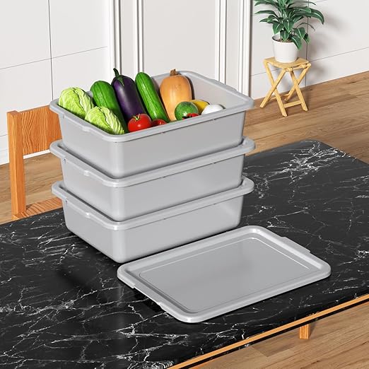 Anbers 12-Pack 13 L Bus Tubs Commercial Plastic Restaurant Bus Tubs with Lids Grey