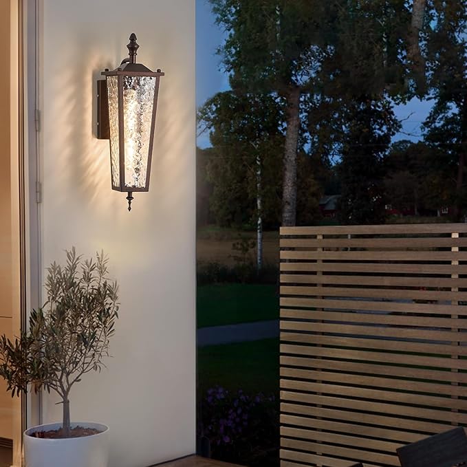 Brown Outdoor Wall Light Fixtures Waterproof Exterior Wall Lantern with E26 Socket &amp Glass Shade 16.7in Porch Sconce Lighting for Garage Patio Front Door Entryway