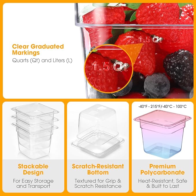 12-Pack 6'' Deep NSF Food Pans 1/6 Size | Commercial Food Storage Containers | Polycarbonate Plastic Pans for Restaurant | Commercial Grade for Food Prep | Clear | Dishwasher &amp Freezer Safe