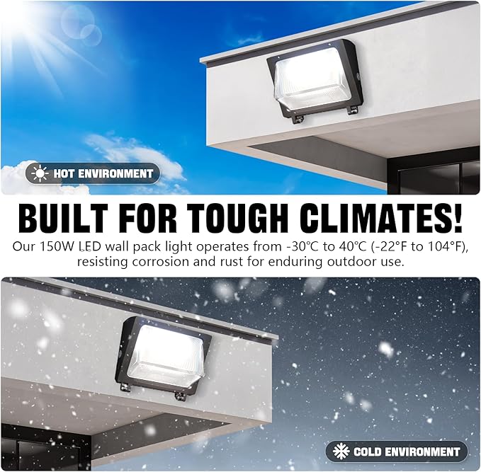 150W LED Wall Pack with Photocell Dusk to Dawn 5000K Waterproof Commercial Outdoor Light Fixture 22500lm 120-277V EquivalentEnergy Save Flood Lights for BuildingYardWarehouseGarage-2pack
