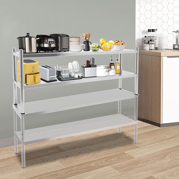 2-Tier Stainless Steel Shelving UnitHeavy Duty 88LBS Capacity Per Layer Adjustable Storage RackCommercial Storage Rack for Warehouse Kitchen Bathroom Garage