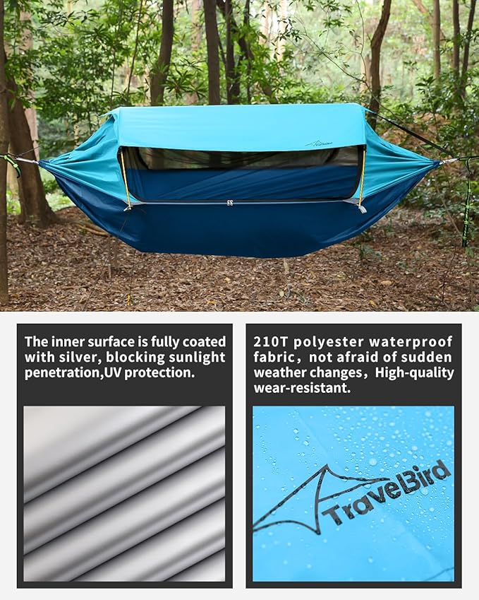 Camping Hammock Tent with Mosquito Net and Removable Sunshade 4 in 1 Function Lightweight Hanging Hammocks Tree Straps Swing Bivvy Ground Tent for Outside Hiking and Travel